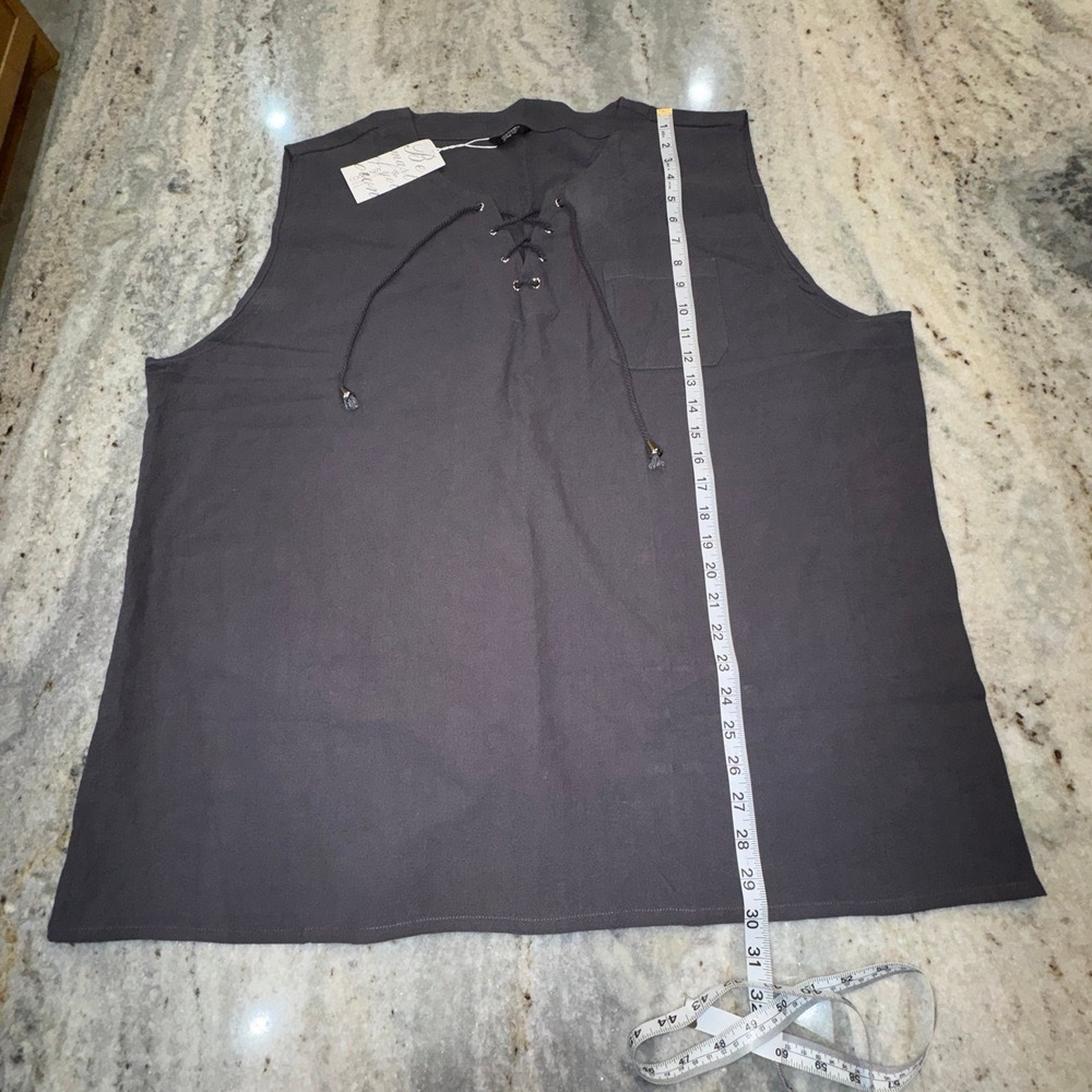 NWT Coofandy Women's 3XL‎ Gray Cotton Sleeveless Lace Up